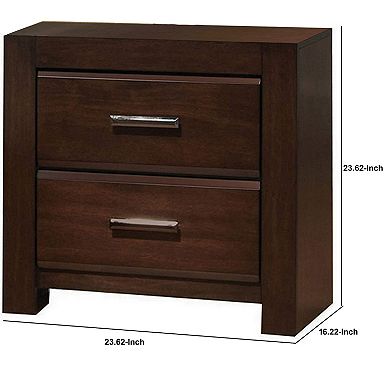 Wooden Two Drawer Nightstand In Walnut Finish