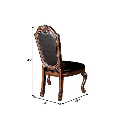 Loki 28 Inch Dining Chair, Nailhead Trim, Faux Leather, Set of 2, Brown