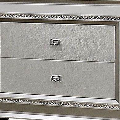 2 Drawer Spacious Nightstand with Mirror Beveled Pulls, Silver
