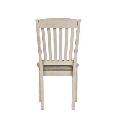 18 Inch Dining Chair, Fabric Padded Seat, Slatted, Set of 2, Antique White