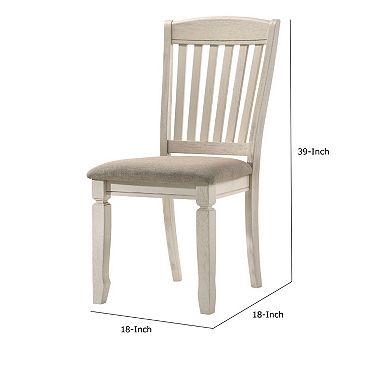18 Inch Dining Chair, Fabric Padded Seat, Slatted, Set of 2, Antique White