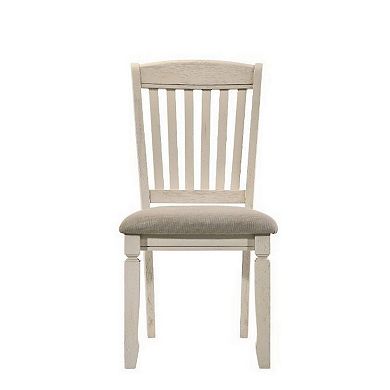 18 Inch Dining Chair, Fabric Padded Seat, Slatted, Set of 2, Antique White