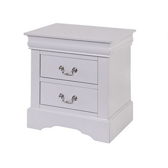 24 Inch Modern Classic Nightstand, 2 Drawers, Drop Handles, Wood, White
