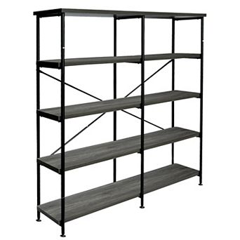 Olga 63 Inch Industrial 4 tier Bookshelf, Particleboard, Metal Frame, Gray, Black