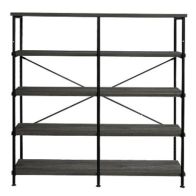 Olga 63 Inch Industrial 4 Tier Bookshelf, Particleboard, Metal Frame, Gray, Black