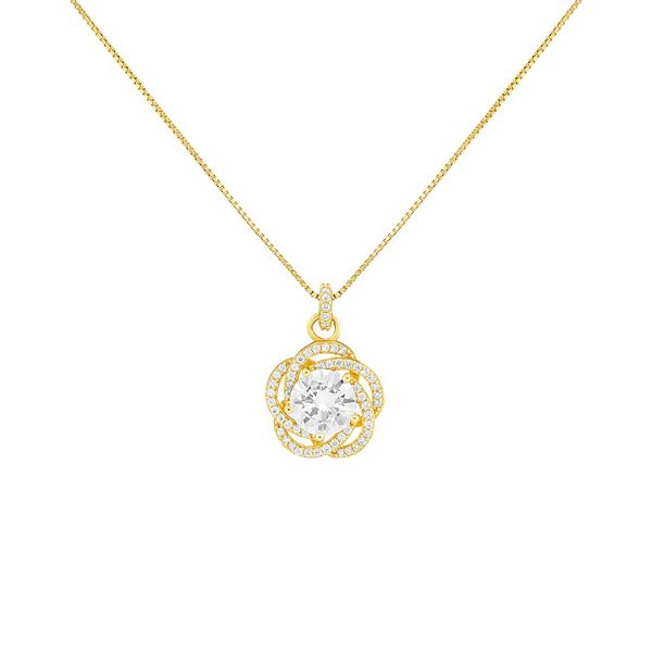 PRIMROSE Sterling Silver Cubic Zirconia Love Knot Pendant Necklace - Gold Over Sterling