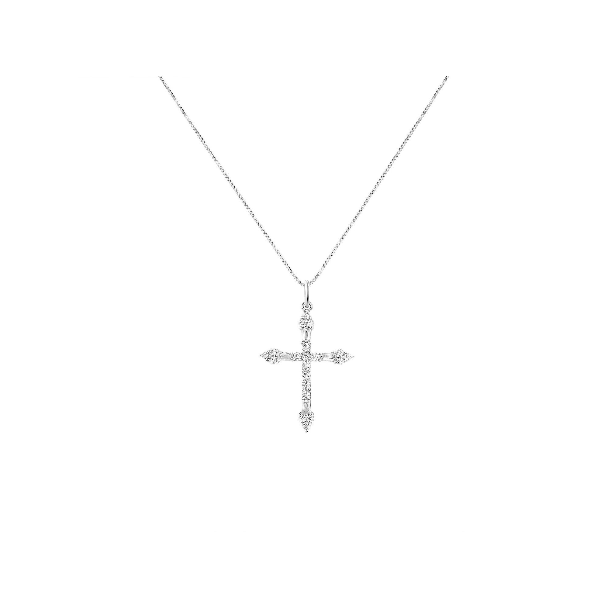 PRIMROSE Sterling Silver Cubic Zirconia Cross Pendant Necklace, Womens, S