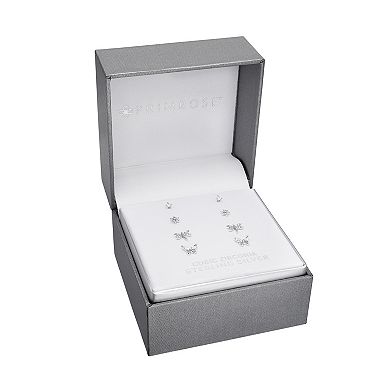 PRIMROSE 4-pair Sterling Silver Cubic Zirconia Flower, Dragonfly, & Butterfly Stud Earring Set