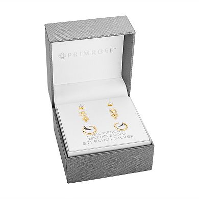 PRIMROSE 4-Pair 18k Gold Plated Cubic Ziconia Star, Mushroom, & Hoop Earring Set