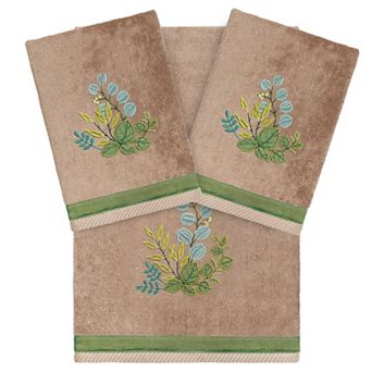 Linum Home Textiles Turkish Cotton Botanica 3 pc Embellished Hand & Bath Towel Set
