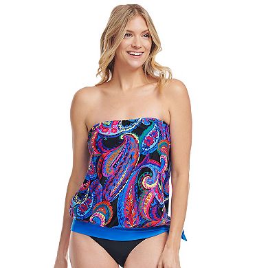 Women's Mazu Tropical Flora Draped Blouson Tankini Swim Top
