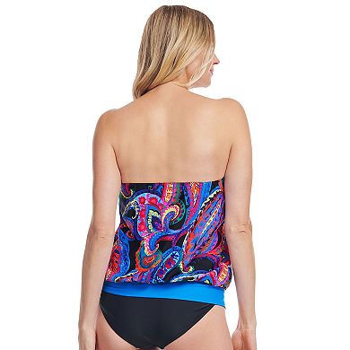 Women's Mazu Tropical Flora Draped Blouson Tankini Swim Top