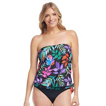 Women's Mazu Tropical Flora Draped Blouson Tankini Swim Top