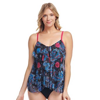Women's Mazu Sea Breeze Paisley Draped Tier Mesh Tankini Swim Top
