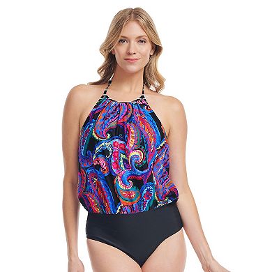 Women's Mazu French Paisley Black Halter One-Piece Swimsuit