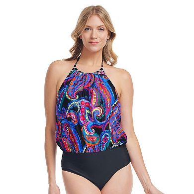 Women's Mazu French Paisley Black Halter One-Piece Swimsuit