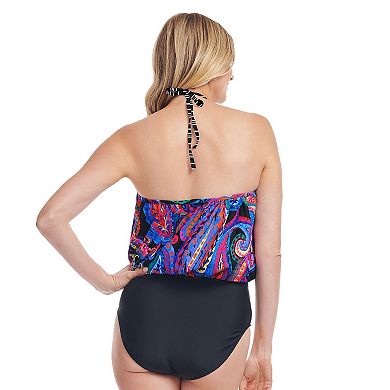 Women's Mazu French Paisley Black Halter One-Piece Swimsuit