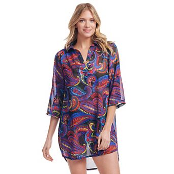 Women's Mazu Sea Breeze Paisley Collared Tunic Swim Coverup
