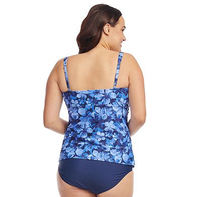 Plus Size Mazu Iridescent Blooms Wrap Front Tankini Swim Top