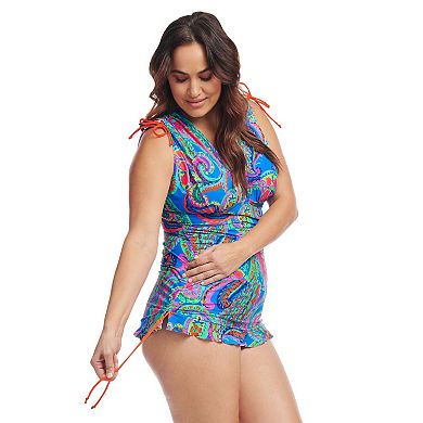 Plus Size Mazu Polka Dot Convertible Length Tankini Swim Top