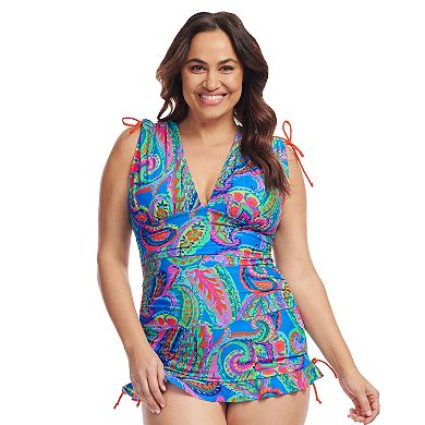 Plus Size Mazu Polka Dot Convertible Length Tankini Swim Top