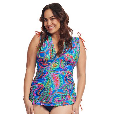 Plus Size Mazu Polka Dot Convertible Length Tankini Swim Top