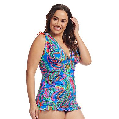 Plus Size Mazu Polka Dot Convertible Length Tankini Swim Top