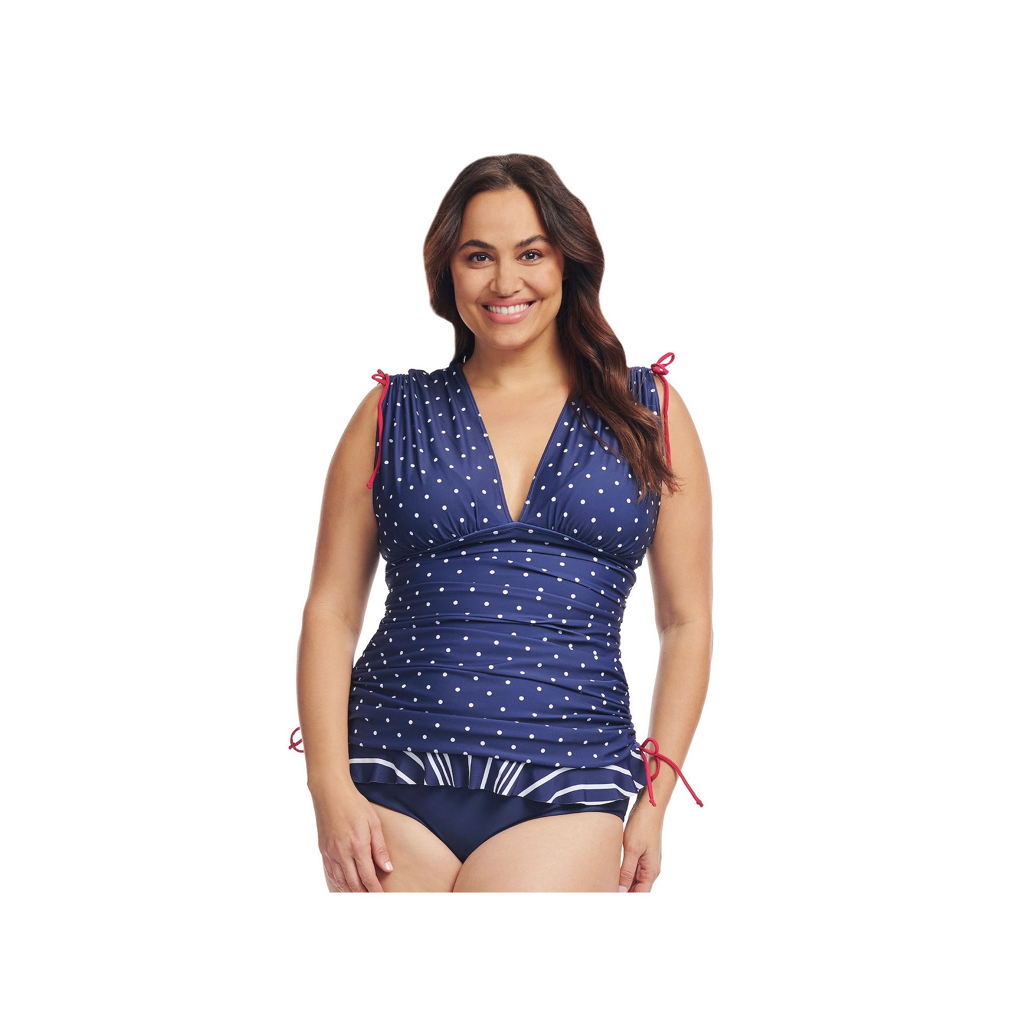 Plus Size Mazu Polka Dot Convertible Length Tankini Swim Top, Womens, Size
