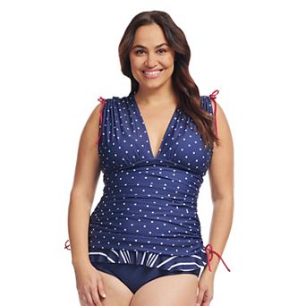 Plus Size Mazu Polka Dot Convertible Length Tankini Swim Top