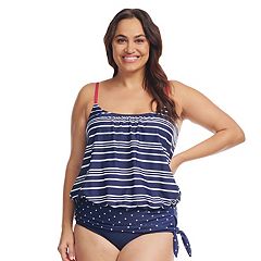 Wide Band Blouson Tankini Top in Electric Stripe