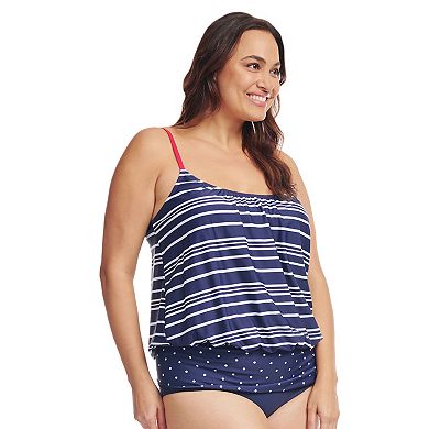 Plus Size Mazu Electric Stripe Wide Band Blouson Tankini Swim Top