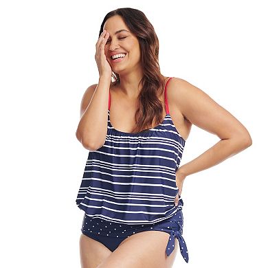 Plus Size Mazu Electric Stripe Wide Band Blouson Tankini Swim Top
