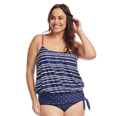 Plus Size Mazu Electric Stripe Wide Band Blouson Tankini Swim Top