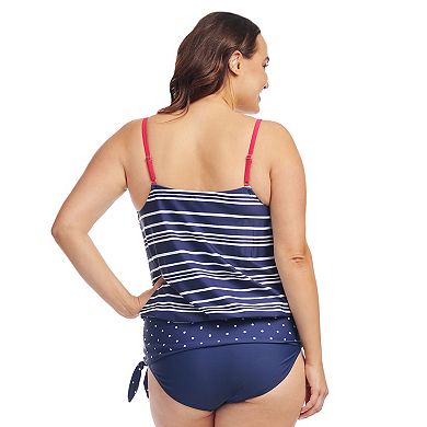 Plus Size Mazu Electric Stripe Wide Band Blouson Tankini Swim Top