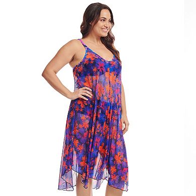 Plus Size Mazu Linework Paisley Flowy Mesh Coverup Swimdress