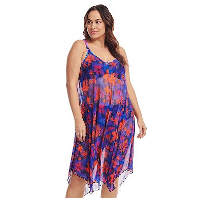 Plus Size Mazu Linework Paisley Flowy Mesh Coverup Swimdress