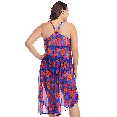 Plus Size Mazu Linework Paisley Flowy Mesh Coverup Swimdress