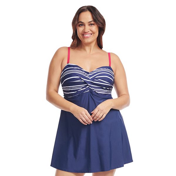 Plus Size Mazu French Paisley Twist Front A-line One-piece Swimdress