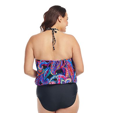 Plus Size Mazu French Paisley Black Halter One-Piece Swimsuit