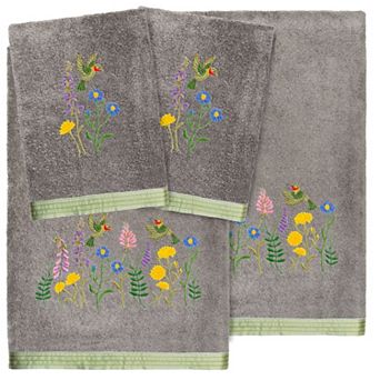 Linum Home Textiles Turkish Cotton Hada 4 pc Embellished Towel Set