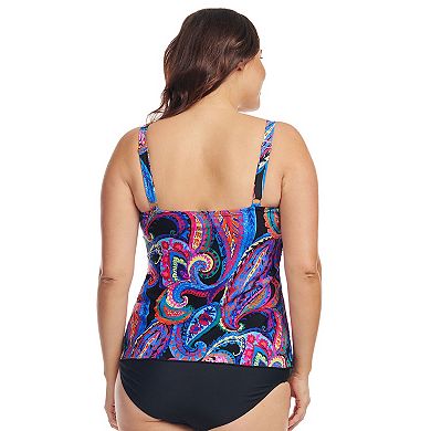 Plus Size Mazu Tropical Flora Draped Bandeau Tankini Swim Top