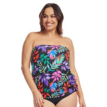 Plus Size Mazu Tropical Flora Draped Blouson Tankini Swim Top