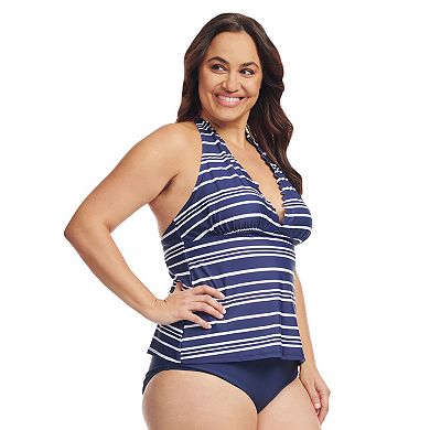 Plus Size Mazu Spring Peony Scallop Halter Tankini Swim Top