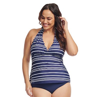 Plus Size Mazu Spring Peony Scallop Halter Tankini Swim Top