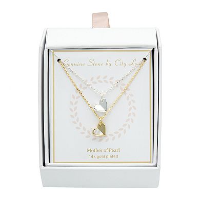City Luxe Two Tone Genuine Mother of Pearl Layered Heart Necklace