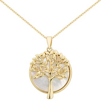 City Luxe Gold Tone Mother of Pearl Tree of Life Pendant Necklace