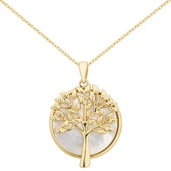 City Luxe Gold Tone Mother of Pearl Tree of Life Pendant Necklace