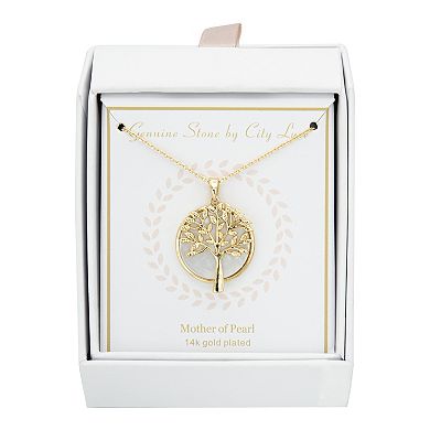 City Luxe Gold Tone Mother of Pearl Tree of Life Pendant Necklace