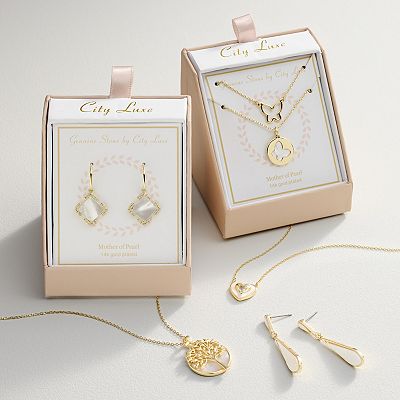 City Luxe Gold Tone Mother of Pearl Tree of Life Pendant Necklace