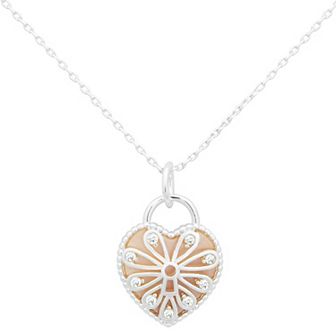 City Luxe Silver Tone Blush Mother of Pearl & Cubic Zirconia Heart Locket Necklace